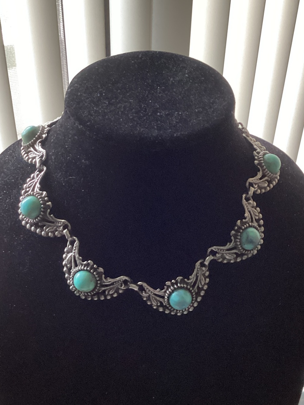 Sterling Silver Turquoise Station Necklace - Teal Stones